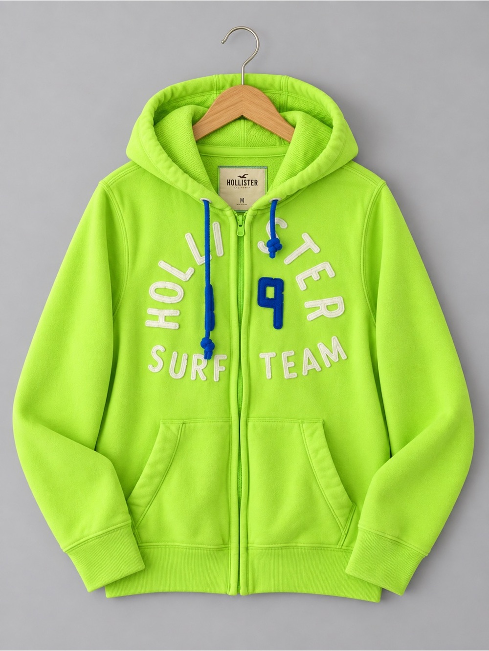 Vintage Y2K Hollister Wave Classic Full Zip Hoodie Lime Green Size M